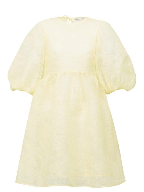 Matchesfashion.com Cecilie Bahnsen - Mabel Puff-sleeve Laddered-organza Dress - Womens - Yellow