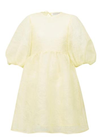 Matchesfashion.com Cecilie Bahnsen - Mabel Puff-sleeve Laddered-organza Dress - Womens - Yellow