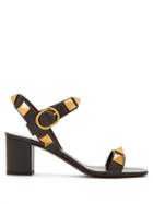 Ladies Shoes Valentino Garavani - Roman Stud Block-heel Leather Sandals - Womens - Black