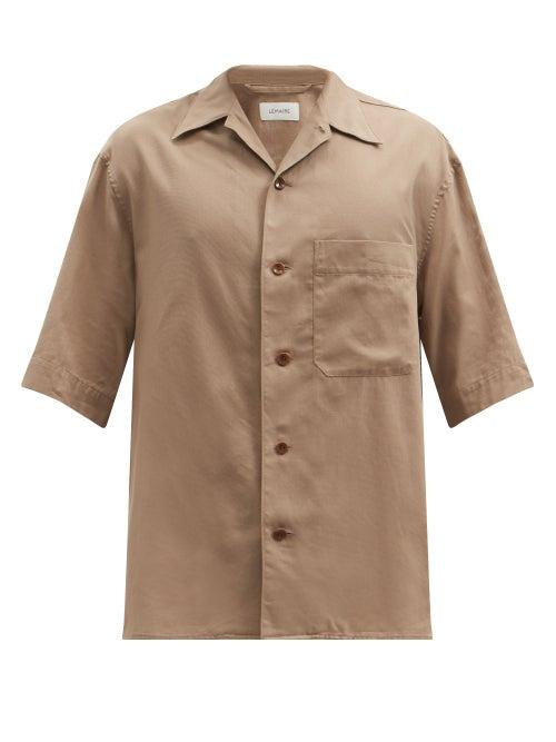 Matchesfashion.com Lemaire - Cuban-collar Cotton Short-sleeved Shirt - Mens - Dark Beige