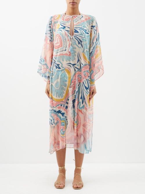 Etro - Paisley-print Chiffon Kaftan - Womens - Blue Multi