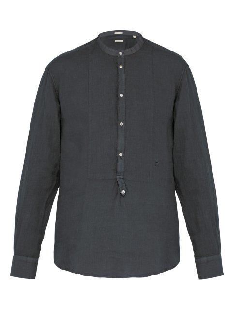 Matchesfashion.com Massimo Alba - Slubbed Linen Poplin Henley Shirt - Mens - Grey