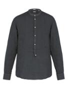 Matchesfashion.com Massimo Alba - Slubbed Linen Poplin Henley Shirt - Mens - Grey