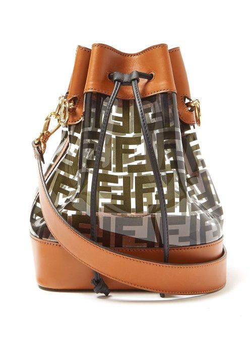 Matchesfashion.com Fendi - Mon Tresor Logo Print Pvc & Leather Bucket Bag - Womens - Black Multi