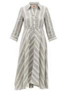 Matchesfashion.com Le Sirenuse, Positano - Lucy Drawstring Striped-linen Shirt Dress - Womens - Grey Stripe