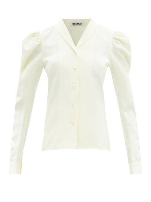 Batsheva - Leila Shawl-collar Moire Blouse - Womens - Cream