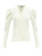 Batsheva - Leila Shawl-collar Moire Blouse - Womens - Cream