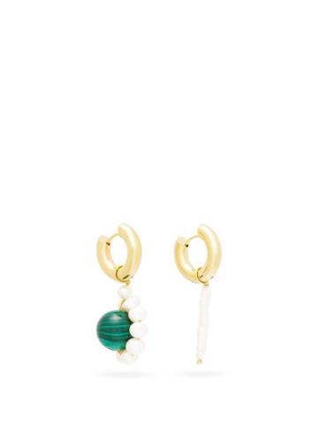 Matchesfashion.com Timeless Pearly - Mismatched Pearl & Malachite Hoop Earrings - Womens - Pearl