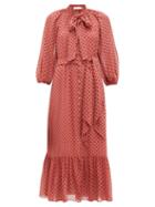 Matchesfashion.com Zimmermann - Espionage Pussy Bow Polka Dot Print Crepe Dress - Womens - Pink Print
