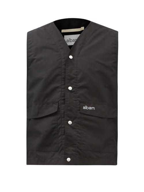 Albam - Liner Logo-embroidered Gabardine Gilet - Mens - Black
