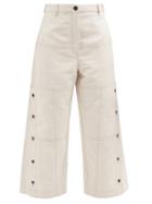 Loewe - Buttoned-outseam Cotton-canvas Wide-leg Trousers - Womens - Light Beige