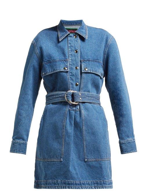 Matchesfashion.com La Fetiche - Betty Belted Denim Mini Dress - Womens - Indigo