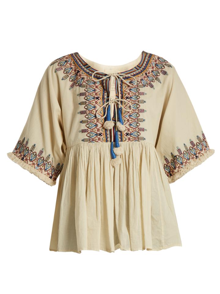 Velvet By Graham & Spencer Dahlia Embroidered Cotton Top