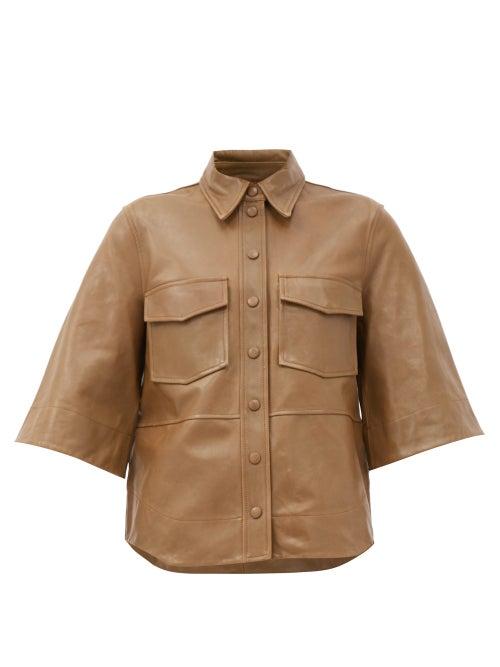 Matchesfashion.com Ganni - Bell-sleeve Leather Shirt - Womens - Beige