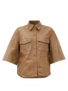 Matchesfashion.com Ganni - Bell-sleeve Leather Shirt - Womens - Beige