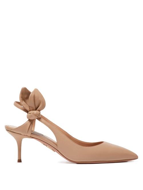 Matchesfashion.com Aquazzura - Drew 60 Bow-embellished Leather Pumps - Womens - Nude