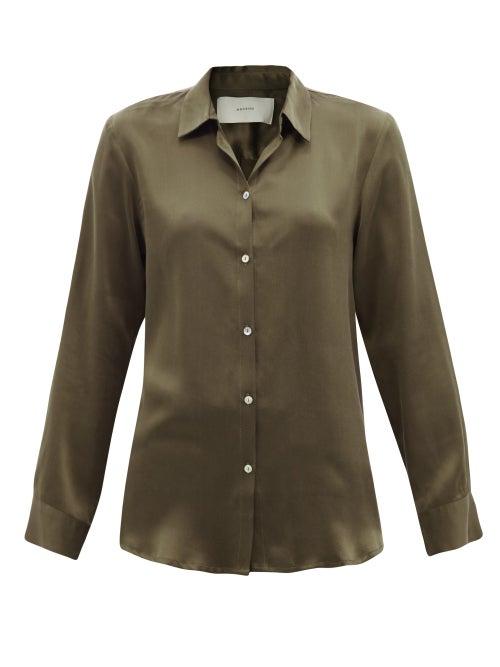 Ladies Lingerie Asceno - London Silk-satin Pyjama Shirt - Womens - Khaki