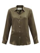 Ladies Lingerie Asceno - London Silk-satin Pyjama Shirt - Womens - Khaki