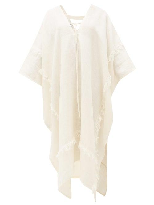 Matchesfashion.com Fil De Vie - Zadie Fringed Linen-canvas Midi Kaftan - Womens - Cream