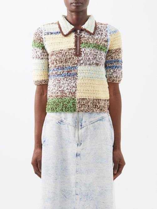 Sea - Paige Patchwork-effect Crocheted Polo Shirt - Womens - Multi