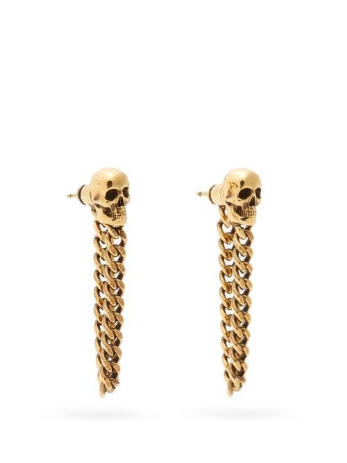 Matchesfashion.com Alexander Mcqueen - Skull Chain-link Drop Earrings - Womens - Gold