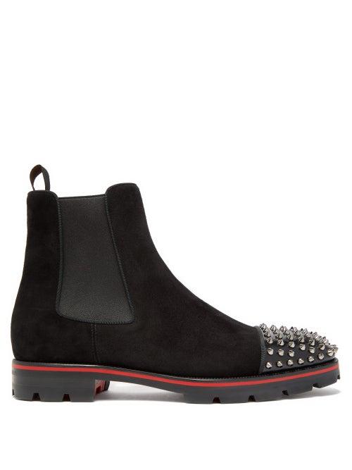 Matchesfashion.com Christian Louboutin - Melon Spike-embellished Suede Chelsea Boots - Mens - Black