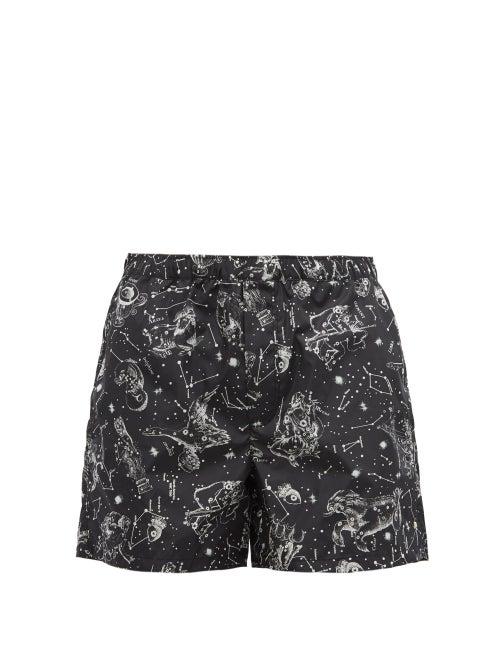 Matchesfashion.com Valentino - Zodiac-print Swim Shorts - Mens - Black