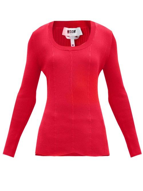 Matchesfashion.com Msgm - Chevron Ribbed-knit Top - Womens - Red