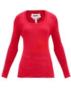 Matchesfashion.com Msgm - Chevron Ribbed-knit Top - Womens - Red
