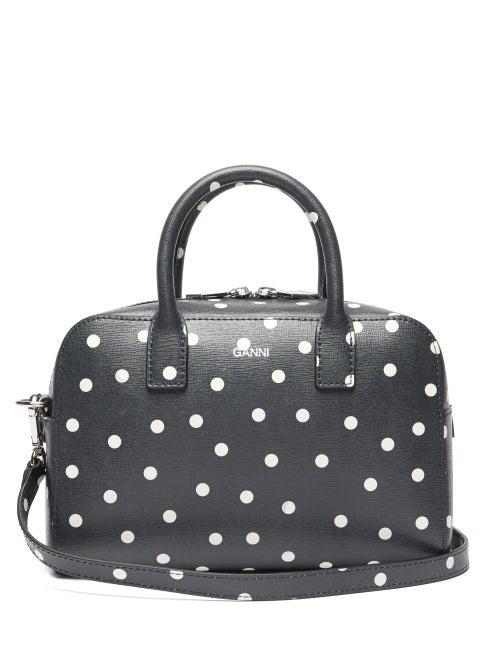 Matchesfashion.com Ganni - Polka-dot Leather Cross-body Bag - Womens - Navy White