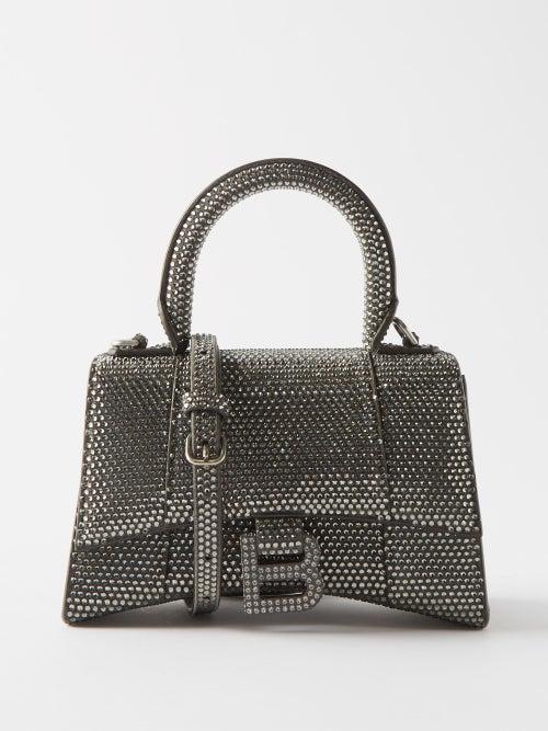 Balenciaga - Hourglass Xs Crystal-embellished Leather Handbag - Womens - Grey