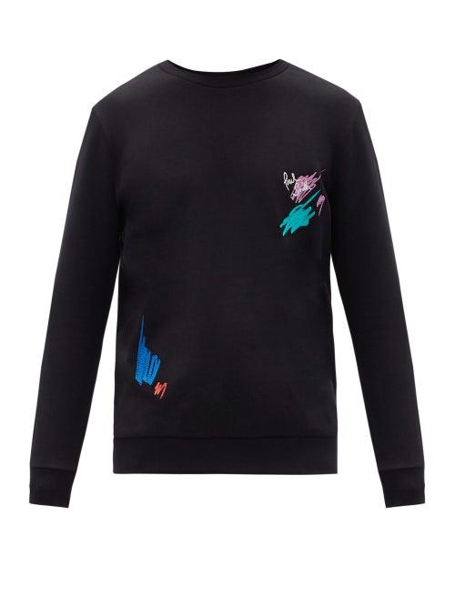 Matchesfashion.com Paul Smith - Brushstroke Embroidered Cotton-blend Sweatshirt - Mens - Black