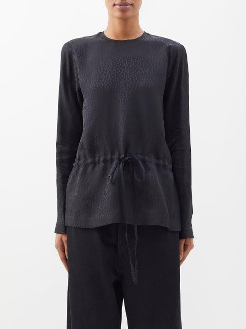Raey - Drawstring-waist Jacquard Top - Womens - Black