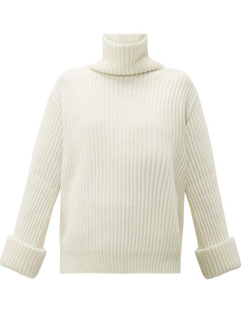 Matchesfashion.com Brunello Cucinelli - Faceted Buttoned Cuff Cashmere Roll Neck Sweater - Womens - White
