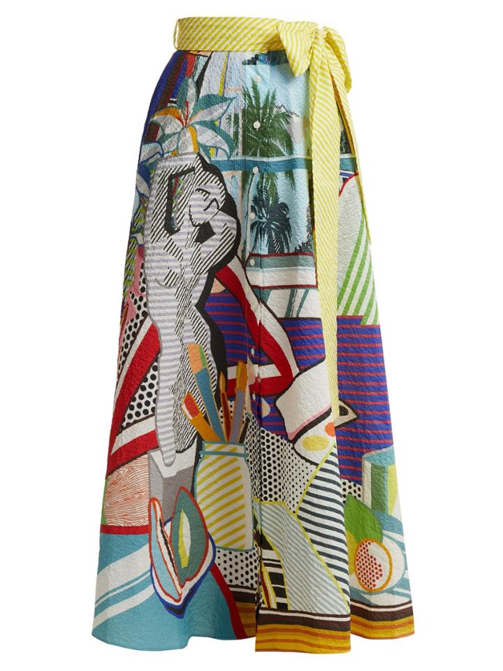 Mary Katrantzou Camille Pop Art-print Seersucker Midi Skirt