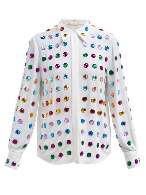 Matchesfashion.com Sara Battaglia - Crystal Embellished Crepe Blouse - Womens - Ivory