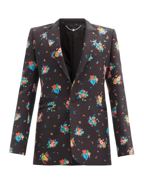 Matchesfashion.com Paco Rabanne - Floral-print Cotton-blend Twill Suit Jacket - Mens - Black Multi