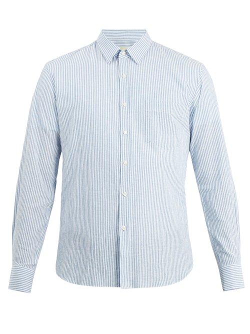 Matchesfashion.com De Bonne Facture - Point Collar Striped Cotton Blend Shirt - Mens - Blue