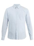 Matchesfashion.com De Bonne Facture - Point Collar Striped Cotton Blend Shirt - Mens - Blue