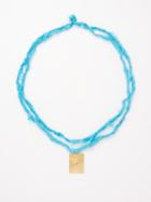 Hermina Athens - Holly Eye Silk-yarn & Gold-plated Necklace - Womens - Blue Multi
