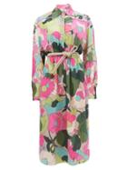Matchesfashion.com Fendi - Windflower Floral-print Crinckled Silk Shirt Dress - Womens - Pink Print