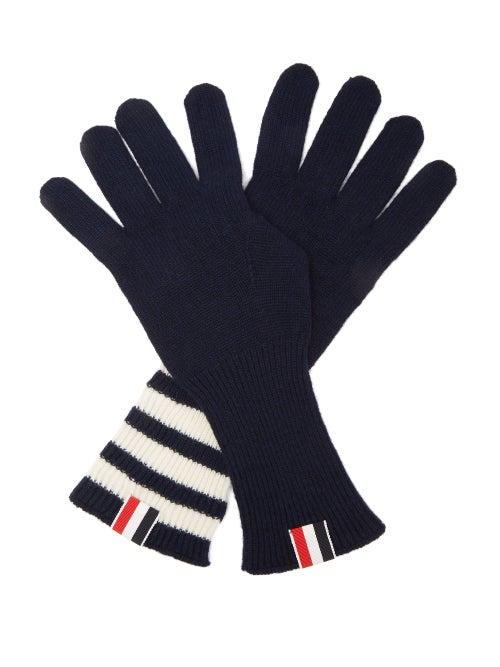 Matchesfashion.com Thom Browne - Tri-colour Striped-cuff Gloves - Mens - Navy
