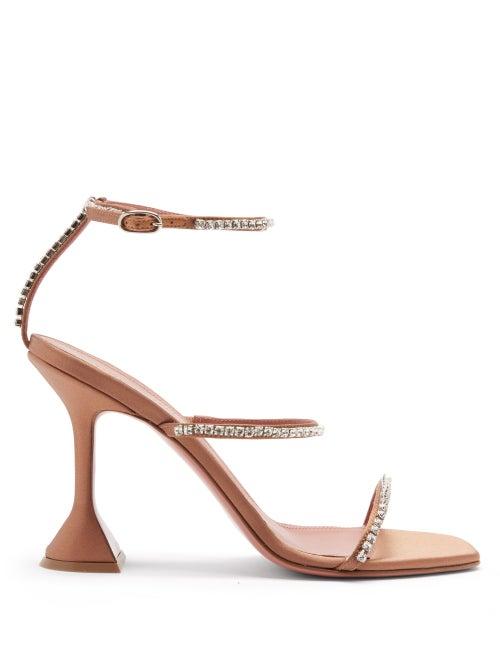 Matchesfashion.com Amina Muaddi - Gilda Crystal-embellished Satin Sandals - Womens - Nude White