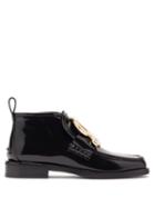 Matchesfashion.com Loewe - Anagram-brooch Patent-leather Ankle Boots - Womens - Black