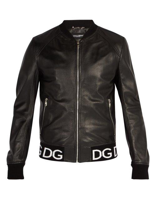 Matchesfashion.com Dolce & Gabbana - Logo Trim Leather Bomber Jacket - Mens - Black