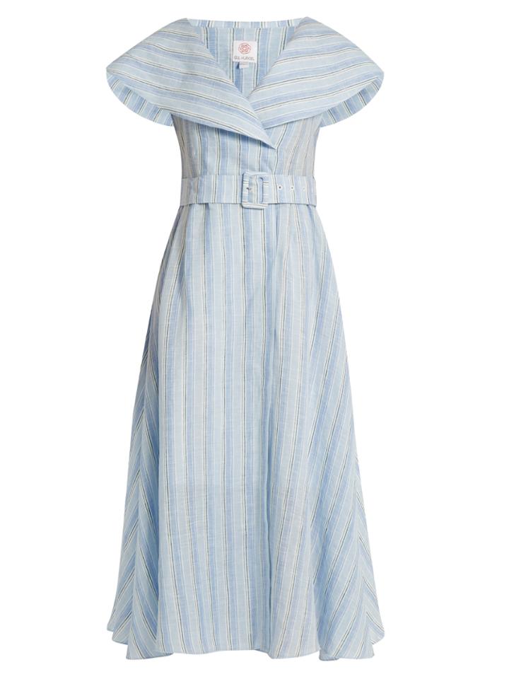 Gül Hürgel V-neck Sailor-collar Striped-linen Dress