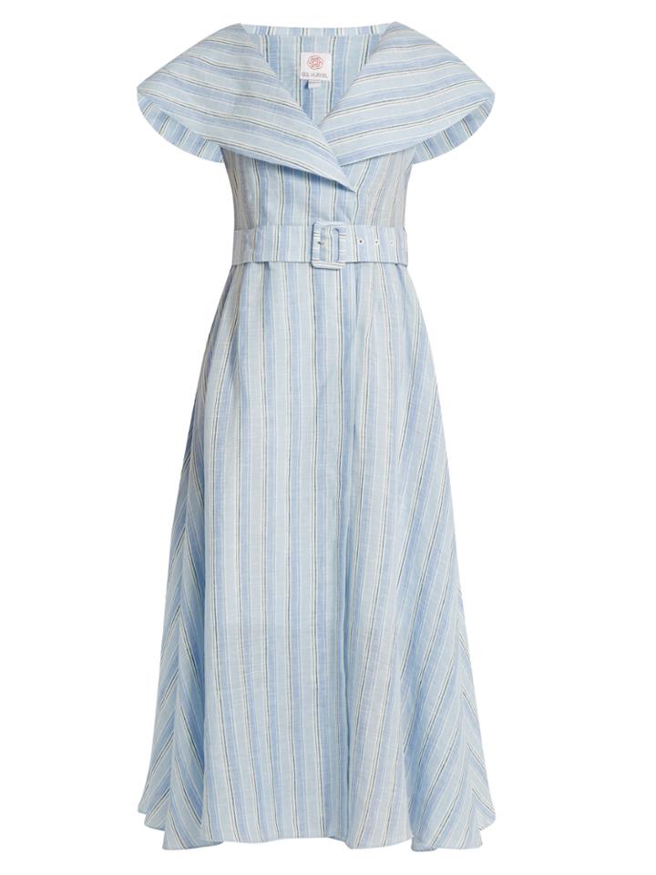 Gül Hürgel V-neck Sailor-collar Striped-linen Dress