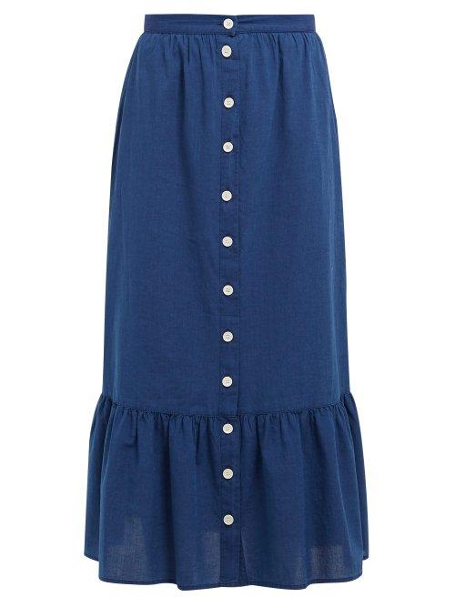 Matchesfashion.com M.i.h Jeans - Remy Tiered Hem Chambray Midi Skirt - Womens - Navy