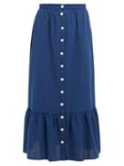 Matchesfashion.com M.i.h Jeans - Remy Tiered Hem Chambray Midi Skirt - Womens - Navy