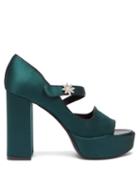 Matchesfashion.com Fabrizio Viti - Davis Crystal-embellished Satin Platform Sandals - Womens - Dark Green